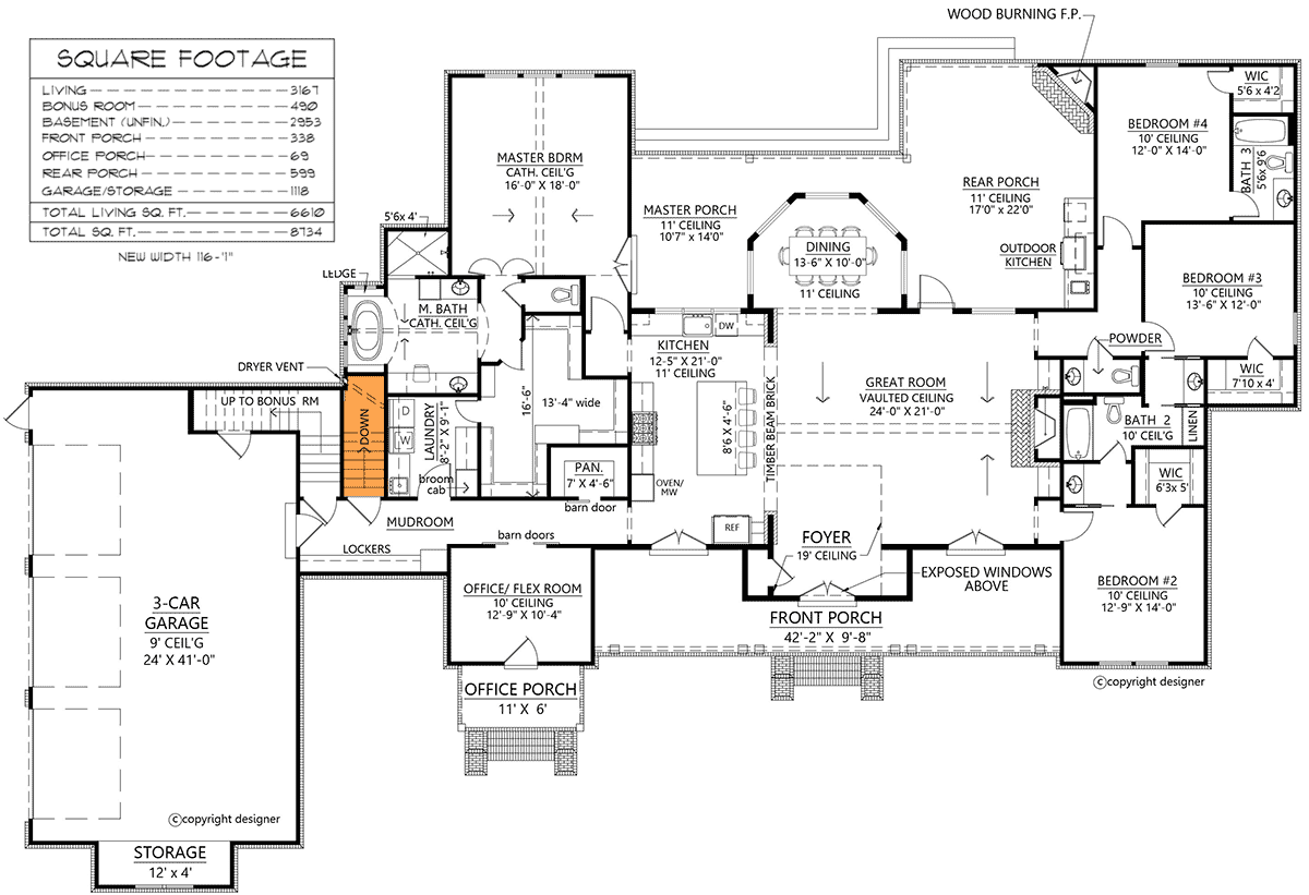 Plan 56460SM: Modern Farmhouse with Everything You Need and More - 3095 Sq Ft - Floor Plan - Main Floor - Basement Option - Country, Farmhouse, Modern Farmhouse, Southern, Traditional