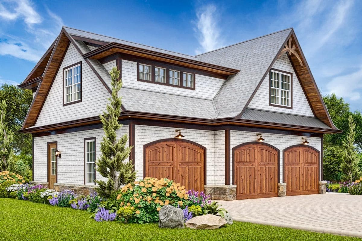 Plan 25691GE: 3-Car Garage with Vestibule with Half Bath and Storage Above - 1033 Sq Ft - Image #4 - Craftsman
