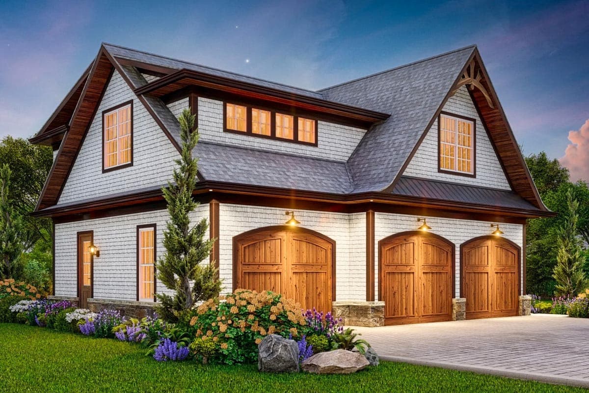 Plan 25691GE: 3-Car Garage with Vestibule with Half Bath and Storage Above - 1033 Sq Ft - Image #5 - Craftsman