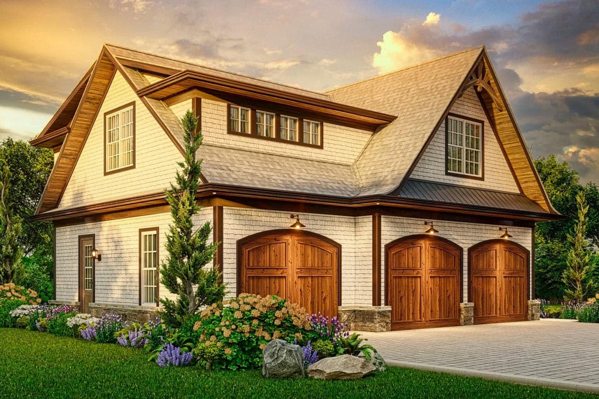 Plan 25691GE: 3-Car Garage with Vestibule with Half Bath and Storage Above - 1033 Sq Ft - Image #6 - Craftsman