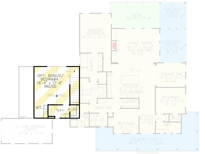 Plan 25693GE: New American House Plan with 3-Car Garage and a Vaulted Bonus Room - Floor Plan - Bonus - Country, Farmhouse, Modern Farmhouse