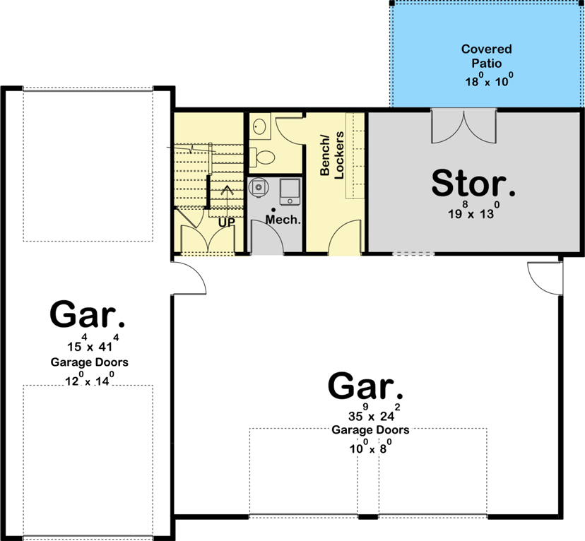 Plan 62837DJ: New American Carriage House Plan with Pull-through RV Garage - Floor Plan - Main Level - Carriage, Modern Farmhouse, New American