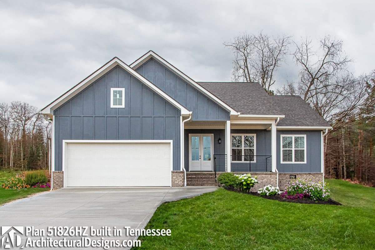 Plan 51826HZ: Modest-Sized Three-Bed Farmhouse Plan - 1521 Sq Ft - Image #4 - Cottage, Country, Modern Farmhouse, New American