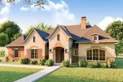 European Ranch Home Plan with Large Rear Porch