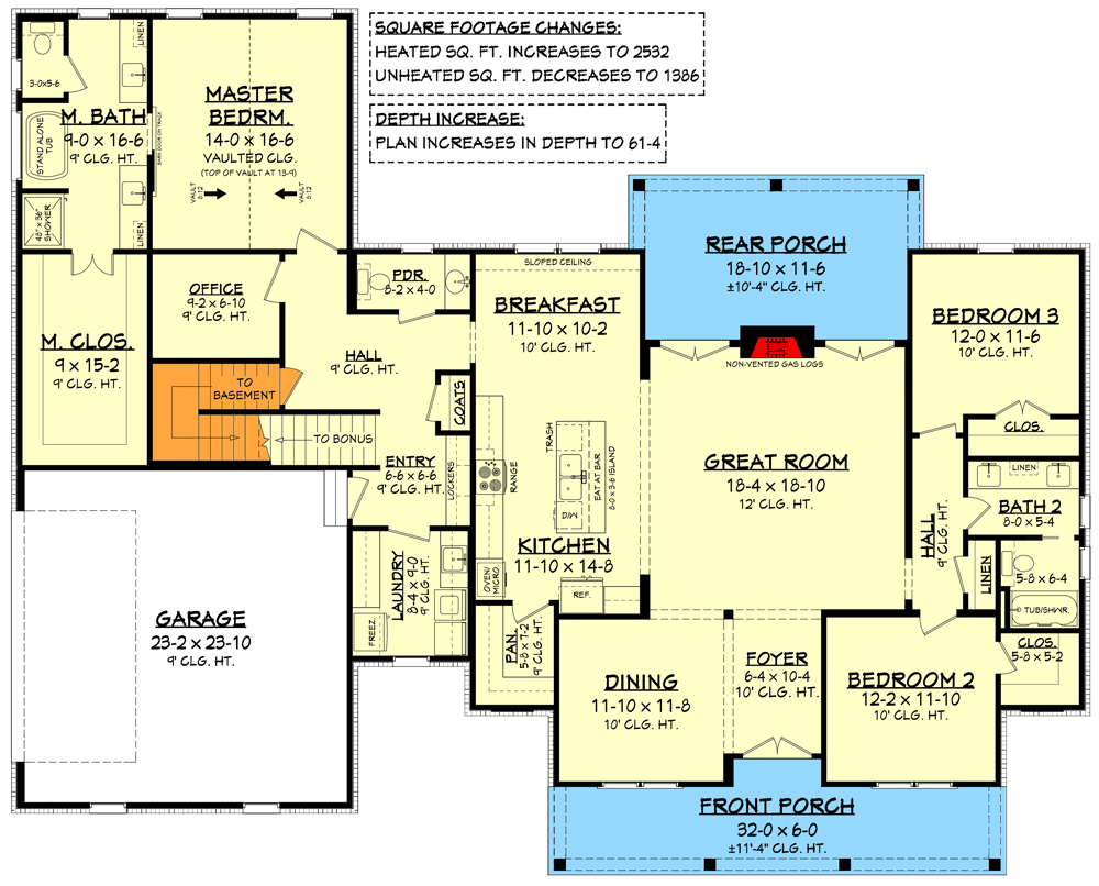 Plan 51827HZ: Country Farmhouse Plan with Optional Bonus Room - Floor Plan - Main Level Basement Version - Country, Craftsman, Farmhouse, Modern Farmhouse, New American, Ranch