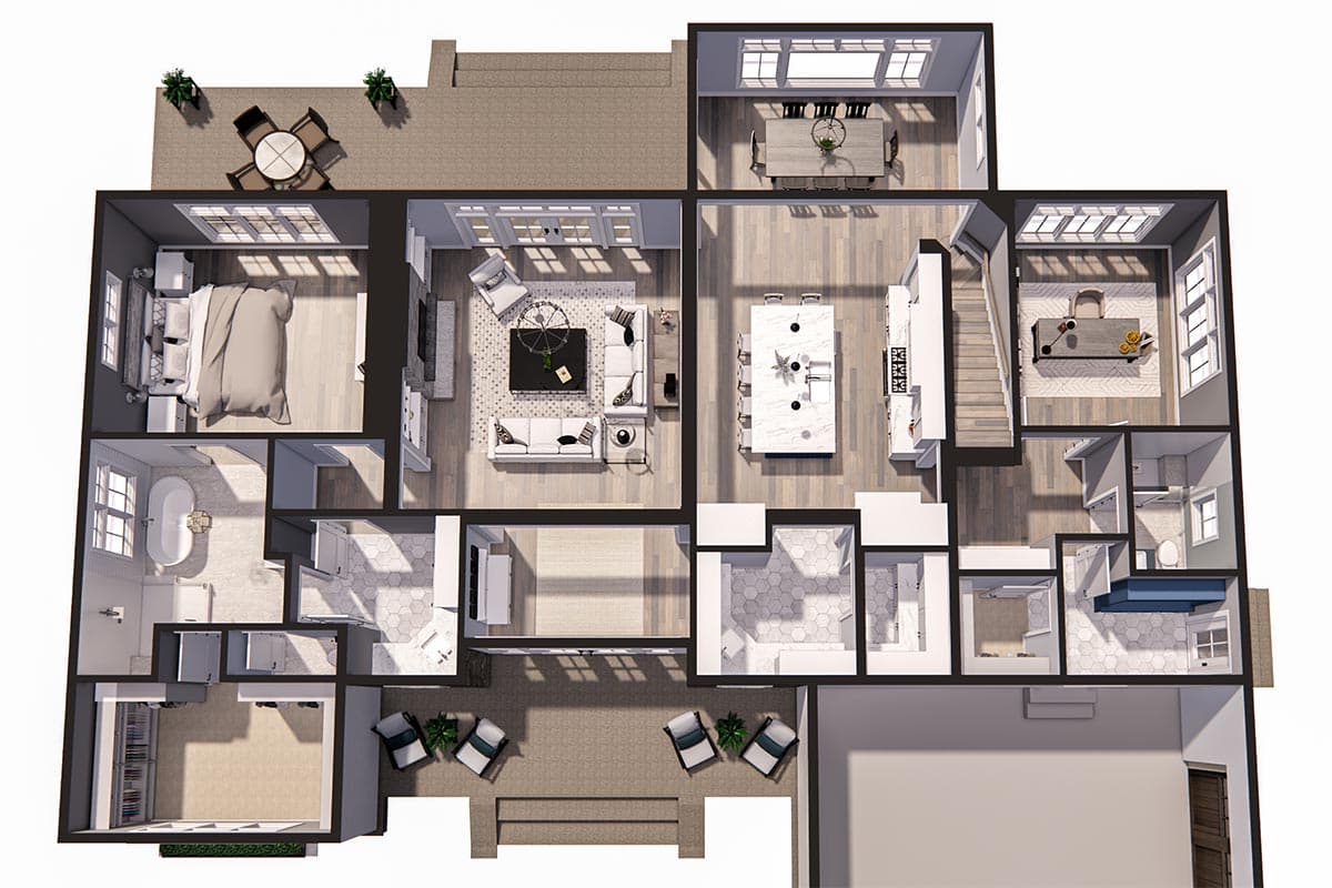 Plan 14685RK: New American House Plan with Prep Kitchen and Two Laundry Rooms - 3319 Sq Ft - Image #64 - Country, Modern Farmhouse, New American
