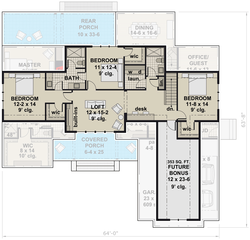 Plan 14685RK: New American House Plan with Prep Kitchen and Two Laundry Rooms - 3319 Sq Ft - Floor Plan - 2nd Floor - Country, Modern Farmhouse, New American
