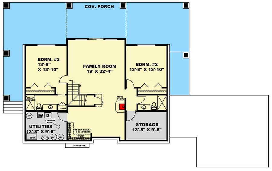 Plan 35582GH: Mountain Craftsman with Handy Laundry Chute - 1794 Sq Ft - Floor Plan - Lower Level - Country, Craftsman, Mountain, Ranch, Rustic