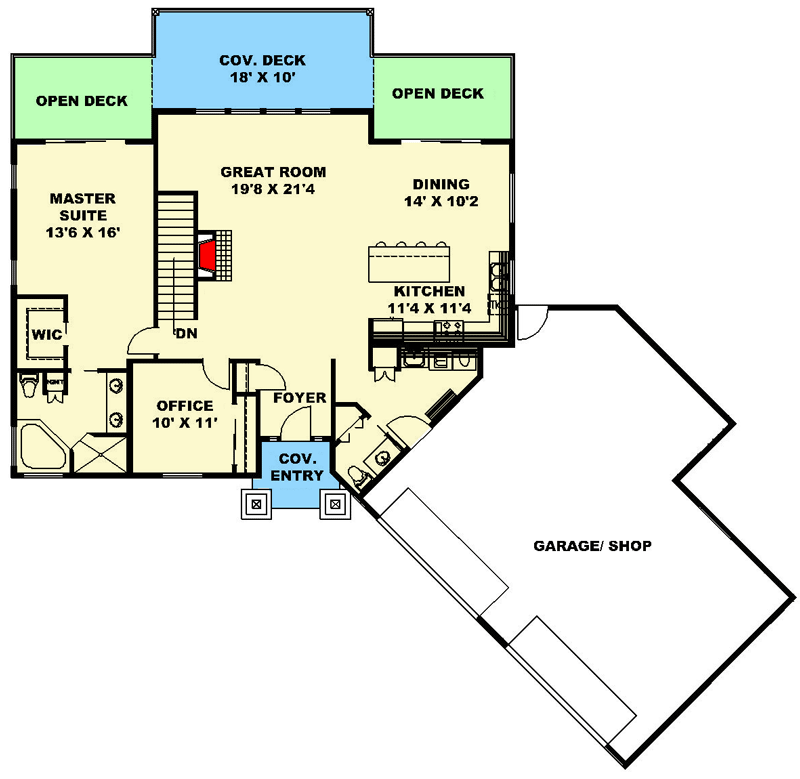 Plan 35580GH: 4-Bed Northwest House Plan for Sloped Lot - 2738 Sq Ft - Floor Plan - Main Level - Coastal, Craftsman, Mountain, Northwest, Vacation