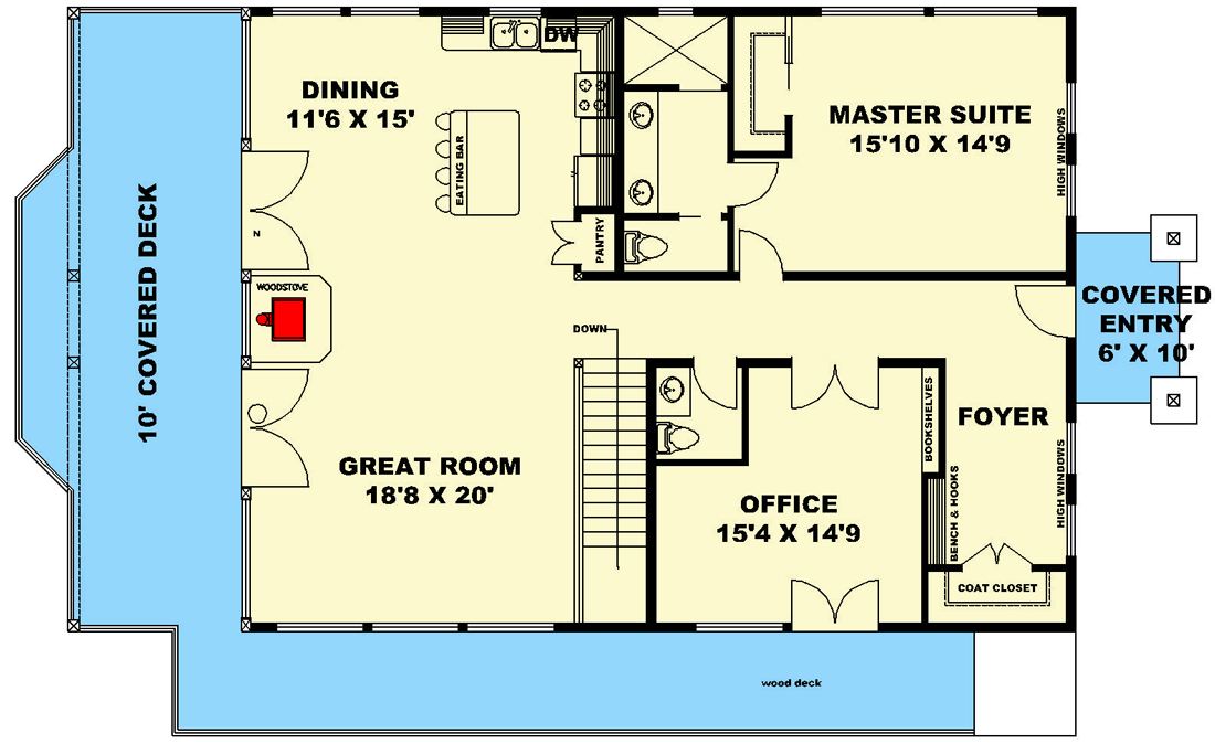 Plan 35581GH: 3-Bed Mountain Home Plan with Vaulted Ceiling - Floor Plan - Main Level - Coastal, Country, Craftsman, Mountain, Northwest, Rustic, Vacation