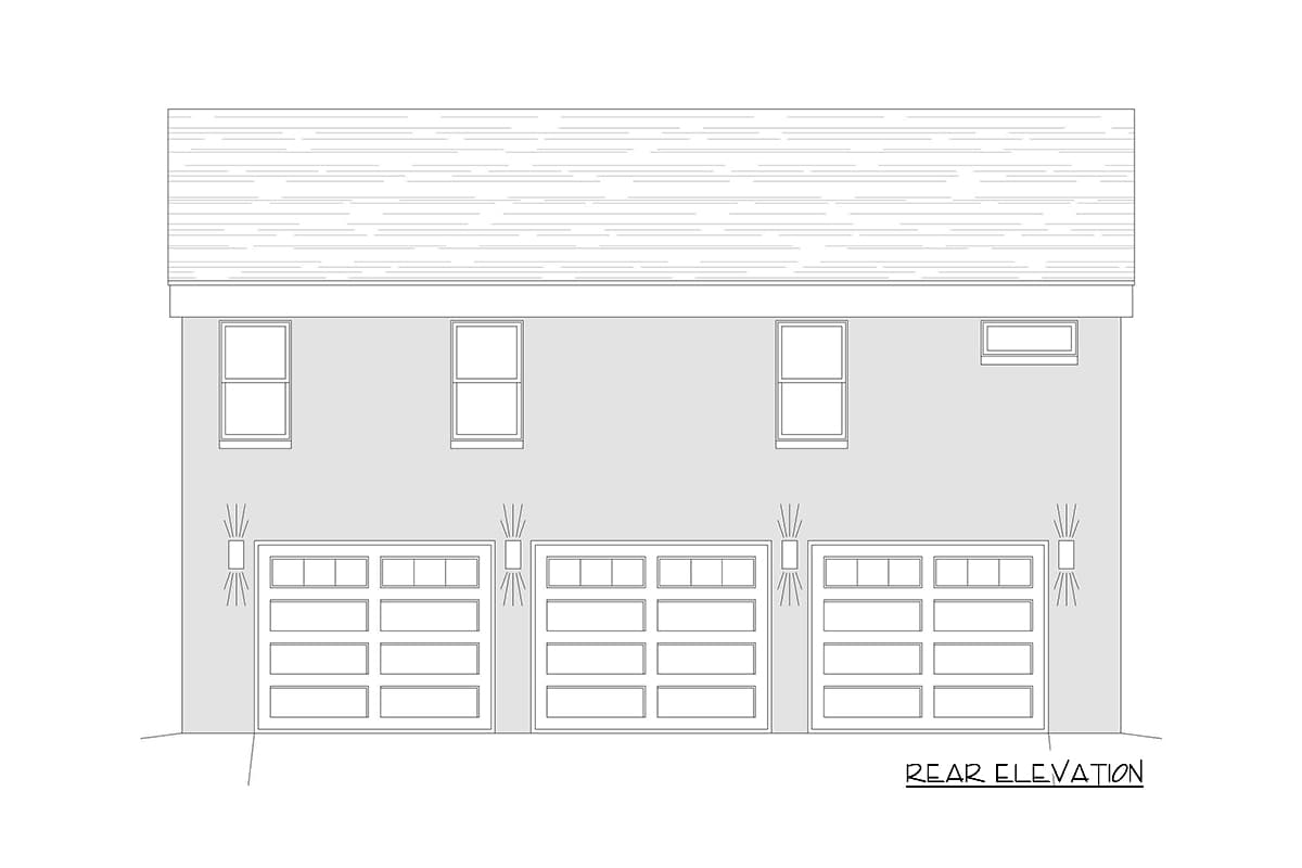 Plan 68648VR: 3-Car Garage Apartment with 2 Drive-through Bays - Image #4 - Carriage, Coastal, Mountain, Vacation