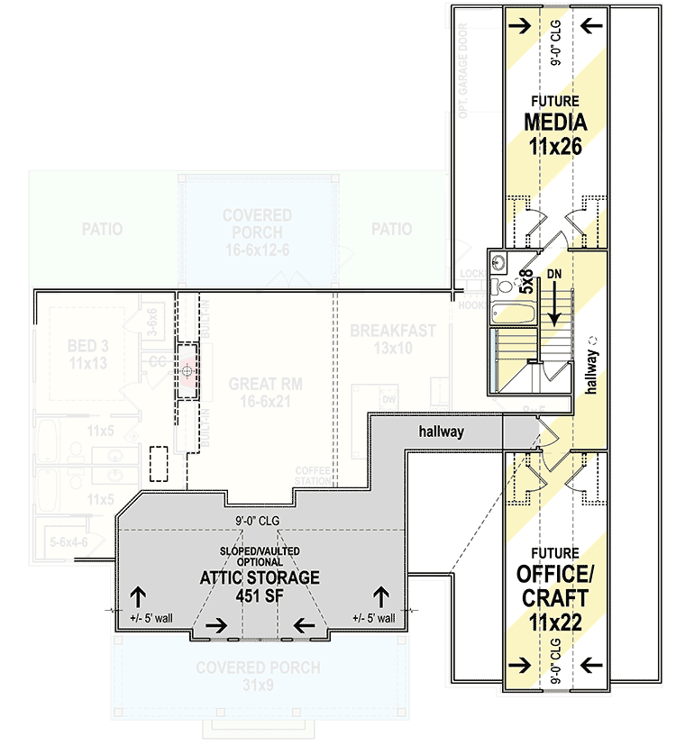 Plan 12317JL: One-Level Modern Farmhouse with Bonus Over Garage and Lower Level Expansion - 2464 Sq Ft - Floor Plan - Bonus Level - Country, Modern Farmhouse, New American
