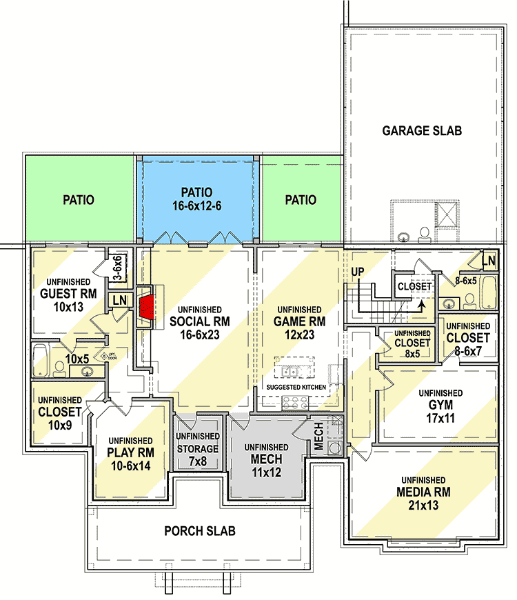 Plan 12317JL: One-Level Modern Farmhouse with Bonus Over Garage and Lower Level Expansion - 2464 Sq Ft - Floor Plan - Optional Finished Lower Level - Country, Modern Farmhouse, New American