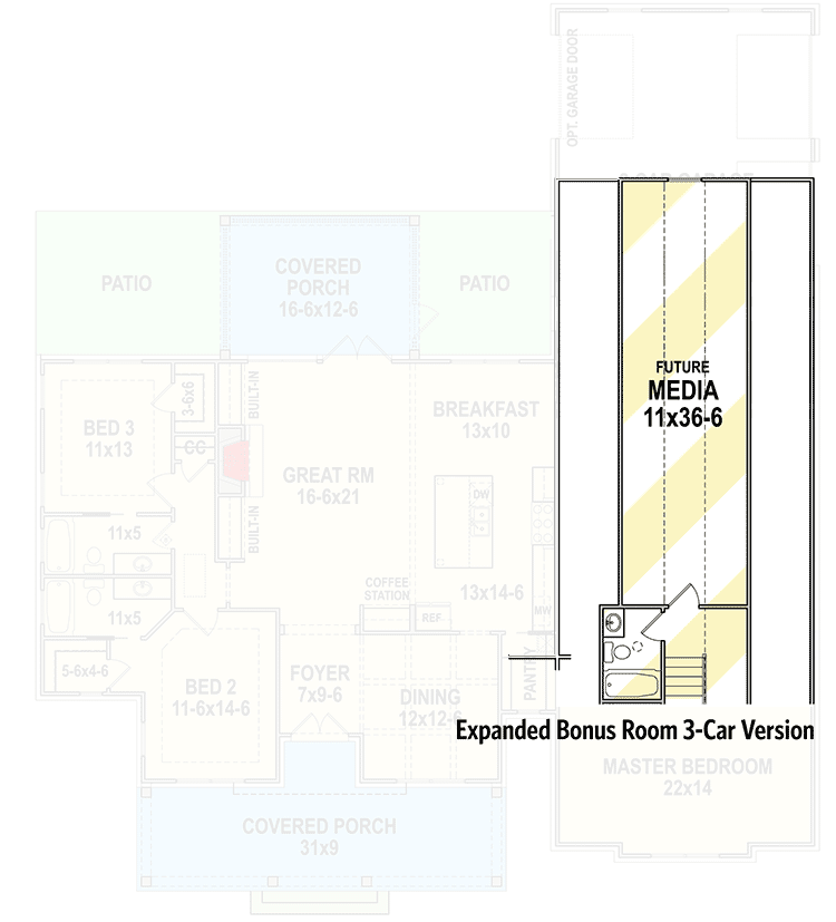 Plan 12317JL: One-Level Modern Farmhouse with Bonus Over Garage and Lower Level Expansion - 2464 Sq Ft - Floor Plan - Expanded Bonus Level 3-Car Garage Option - Country, Modern Farmhouse, New American
