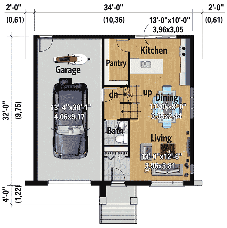 Plan 80957PM: Contemporary 2-Bed House Plan with 1-Car Garage - Floor Plan - Main Level - Contemporary, Northwest, Prairie