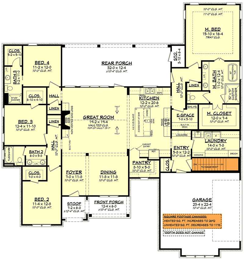 Plan 51828HZ: Split Bed Modern Farmhouse with Every Amenity - Floor Plan - Main Level - Basement Option - Cottage, Country, Farmhouse, Modern Farmhouse, Southern