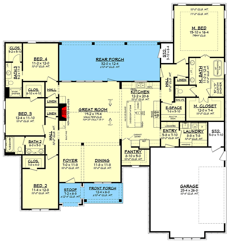 Plan 51828HZ: Split Bed Modern Farmhouse with Every Amenity - Floor Plan - Main Level - Cottage, Country, Farmhouse, Modern Farmhouse, Southern