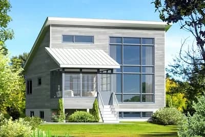 2-Bed Contemporary House Plan with Floor To Ceiling Windows