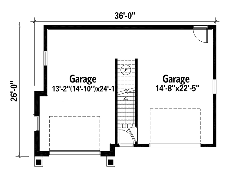 Plan 80961PM: 1 Bedroom Apartment Above a 2-Car Garage - 683 Sq Ft Apartment - 870 Sq Ft Garage - Floor Plan - Main Level - Carriage