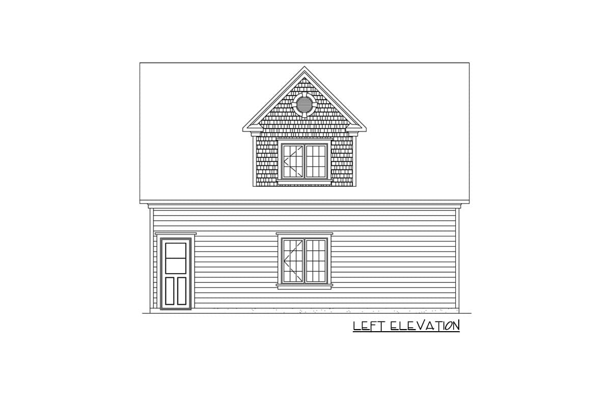 Left elevation house plan with a dormer, a window, and a door.