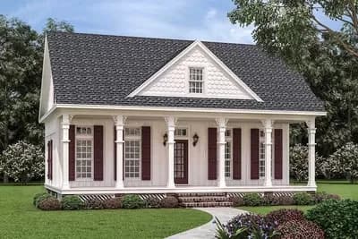 1-Story Cottage House Plan with Open Living Space - 902 Sq Ft