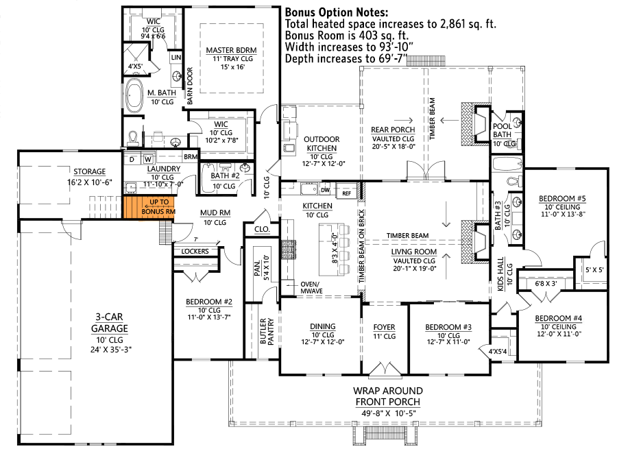Plan 56462SM: Modern Farmhouse with Split Bedroom Layout and 3-Car Garage - 2705 Sq Ft - Floor Plan - Main Floor - Bonus Option Stairs Location - Cottage, Country, Craftsman, Farmhouse, Modern Farmhouse, Southern, Traditional
