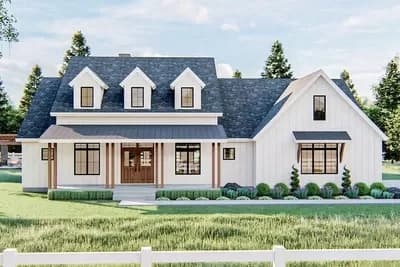 Modern Farmhouse Plan with Cathedral Ceiling in the Great Room and Kitchen - 2388 Sq Ft