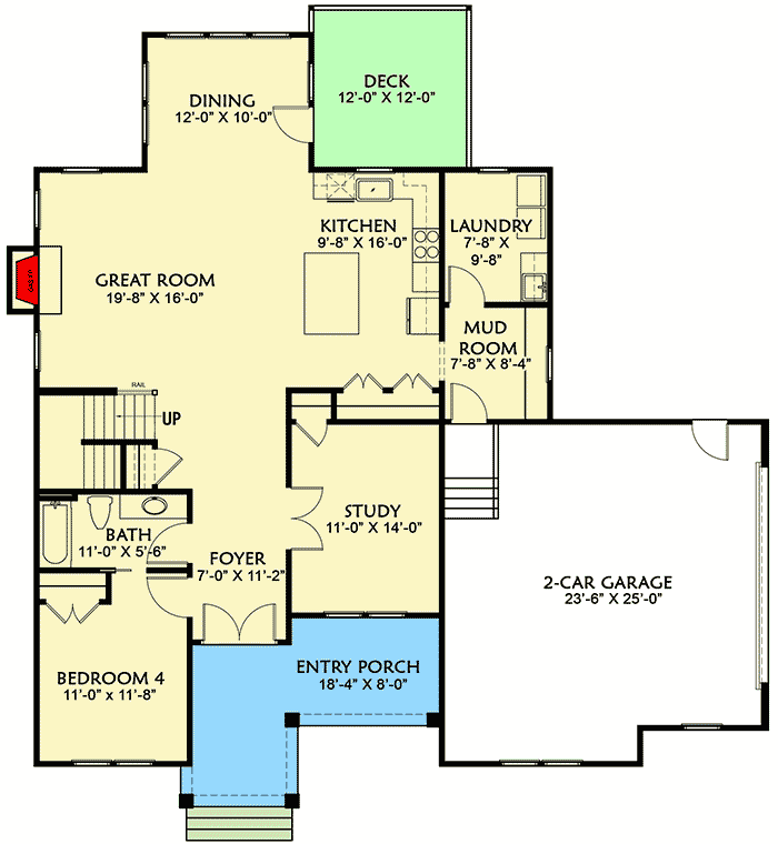 Plan 500070VV: Exclusive Two-story Farmhouse Plan with Side-entry Garage - Floor Plan - Main Level - Country, Farmhouse, Traditional