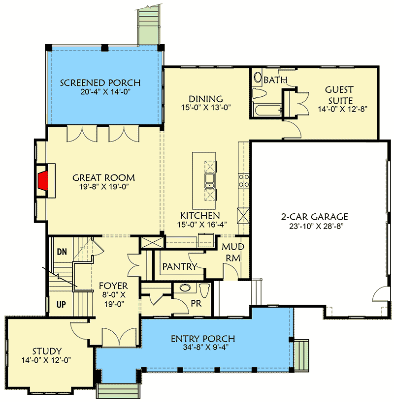 Plan 500071VV: Exclusive Southern Home Plan with Screened Porch - Floor Plan - Main Level - Country, New American, Southern