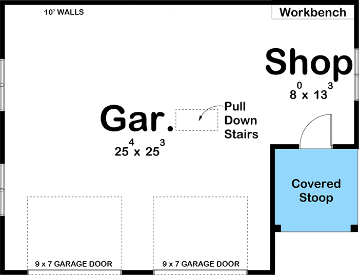 Plan 62843DJ: Modern Farmhouse Detached Garage with Pull-down Stairs - Floor Plan - Main Level - Craftsman
