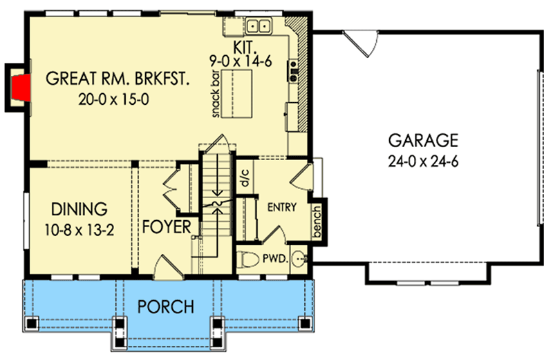 Plan 790078GLV: 3-Bed Country Craftsman Home with Bonus Room Above Garage - 1800 Sq Ft - Floor Plan - Main Level - Country, Craftsman, New American, Traditional