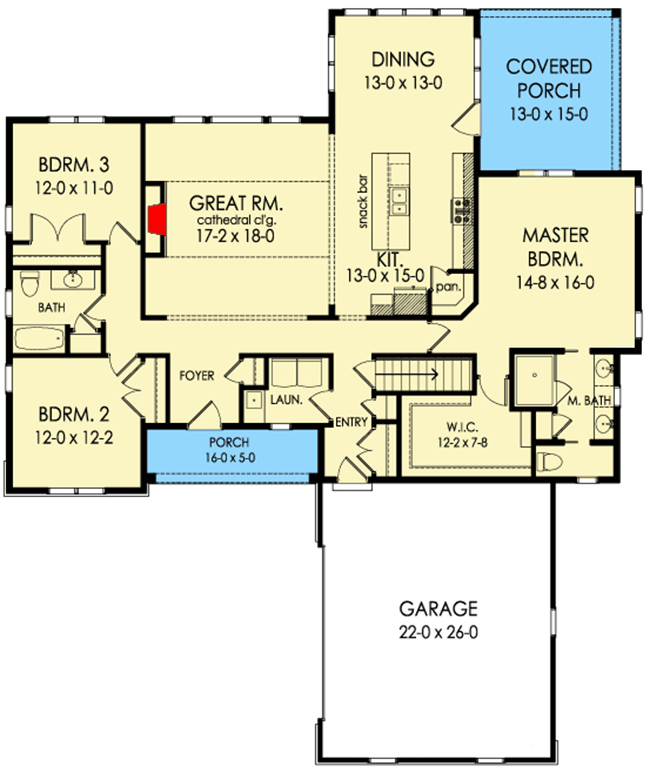 Plan 790082GLV: Exclusive Traditional Home Plan with Cathedral Ceiling in Great Room - Floor Plan - Main Level - Traditional