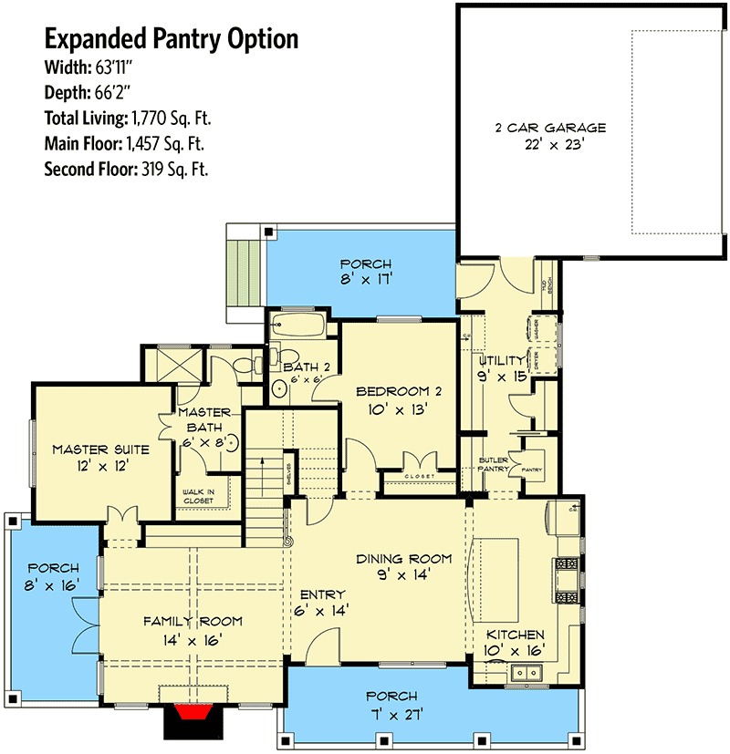 Plan 915033CHP: 3 Bed Farmhouse Plan with Multiple Porches - 1771 Sq Ft - Floor Plan - Optional First Floor - Large Pantry, No Half Bath - Country, Craftsman, Farmhouse, Mountain, New American
