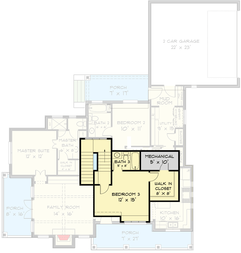 Plan 915033CHP: 3 Bed Farmhouse Plan with Multiple Porches - 1771 Sq Ft - Floor Plan - 2nd Floor - Country, Craftsman, Farmhouse, Mountain, New American
