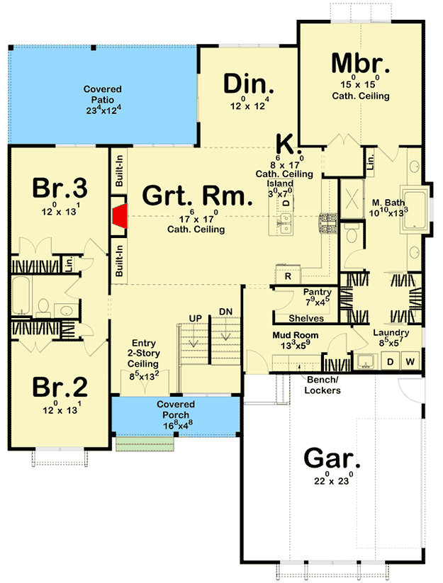 Plan 62846DJ: One-Story 3-Bed Modern Farmhouse Plan with Upstairs Loft - 2015 Sq Ft - Floor Plan - Main Level - Country, Craftsman, Farmhouse, Modern Farmhouse, New American, Traditional