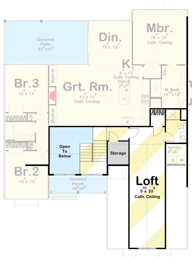 Plan 62846DJ: One-Story 3-Bed Modern Farmhouse Plan with Upstairs Loft - 2015 Sq Ft - Floor Plan - Bonus Level - Country, Craftsman, Farmhouse, Modern Farmhouse, New American, Traditional