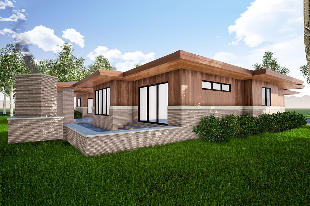 Plan 70660MK: Modern Prairie Home Plan with Large Outdoor Living Space - Image #4 - Contemporary, Mid Century Modern, Modern, Prairie, Ranch