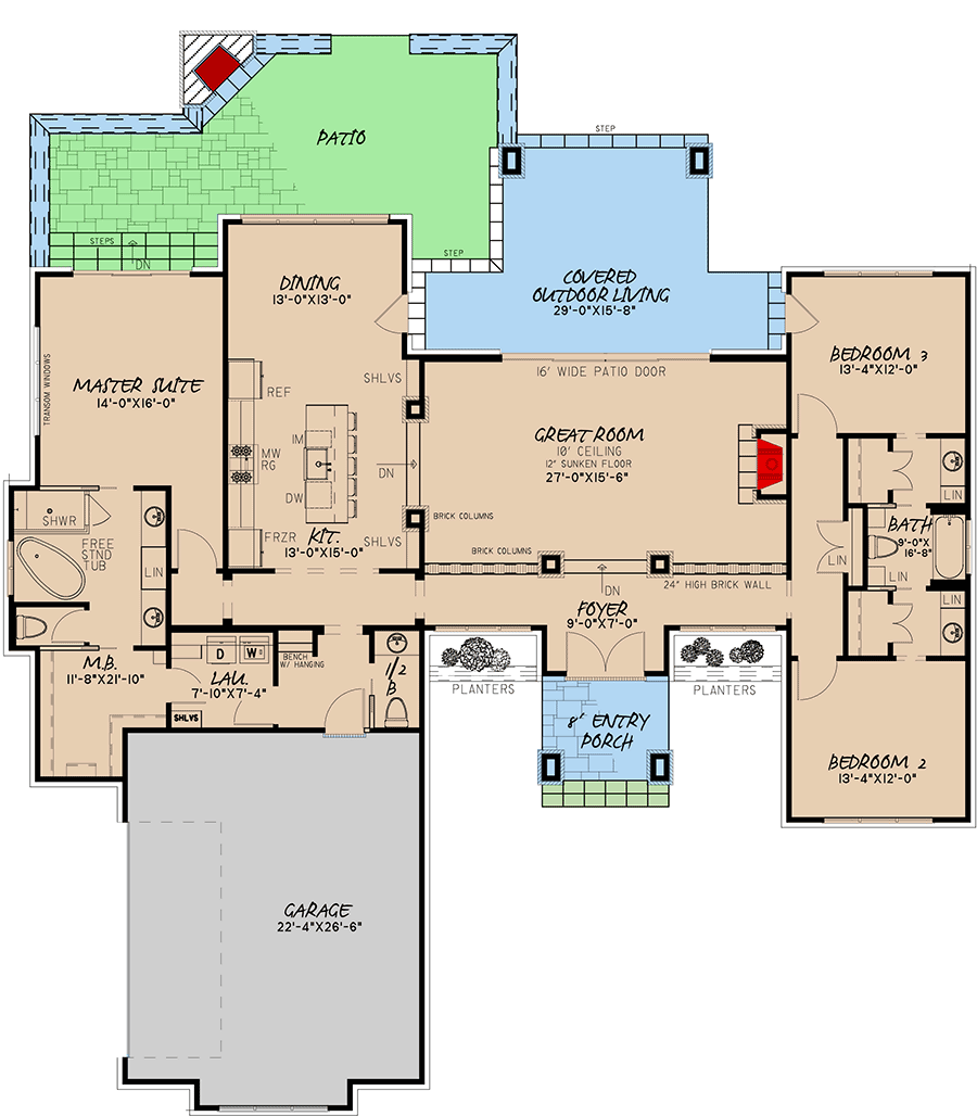 Plan 70660MK: Modern Prairie Home Plan with Large Outdoor Living Space - Floor Plan - Main Level - Contemporary, Mid Century Modern, Modern, Prairie, Ranch