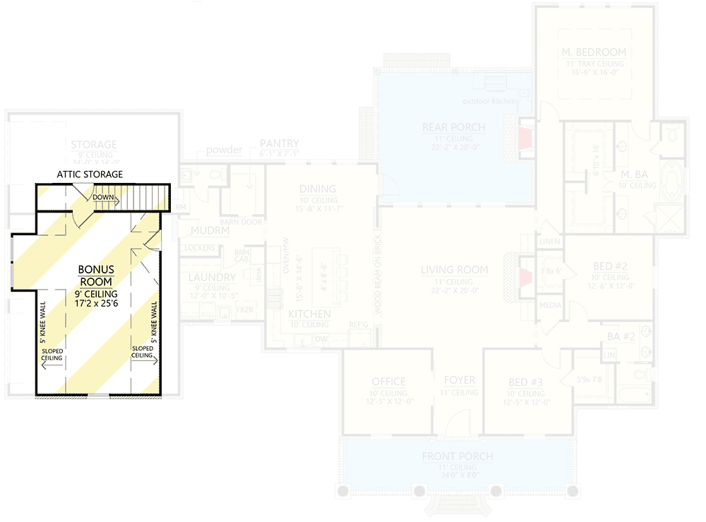 Plan 56464SM: Acadian House Plan with Bonus Over Garage - 2748 Sq Ft - Floor Plan - Bonus Level - Acadian, Country, French Country, Louisiana-Style, Southern