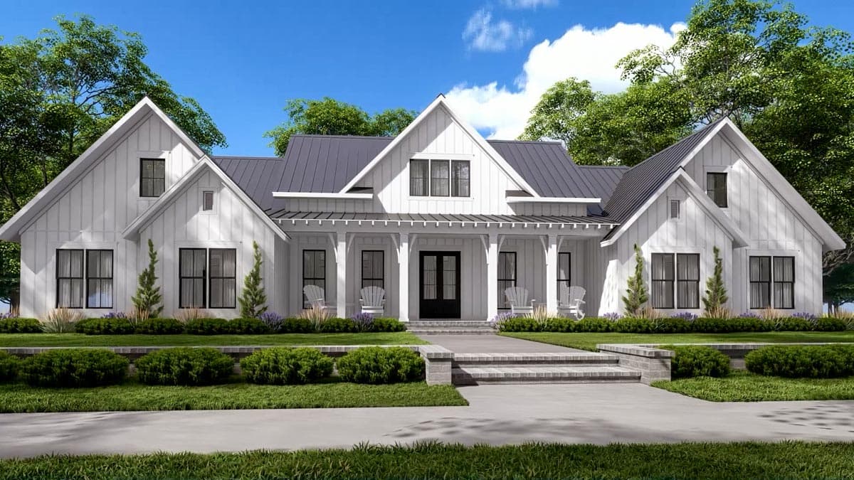 Plan 51830HZ: Expanded 4-Bed Modern Farmhouse with a Game Room and a Bonus Room - 3086 Sq Ft - Image #8 - Country, Modern Farmhouse, New American, Traditional
