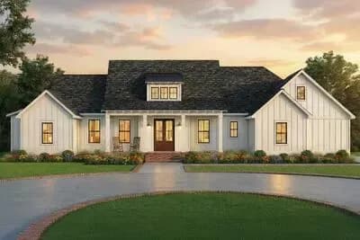 Split Bedroom Modern Farmhouse Plan with Vaulted Great Room - 1954 Sq Ft