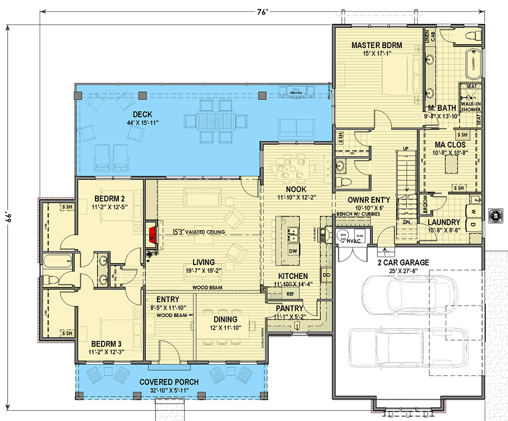 Plan 64502SC: Expandable Modern Farmhouse Plan with Large Walk-in Closets - Floor Plan - Main Level - Country, Farmhouse, Modern Farmhouse, New American, Ranch