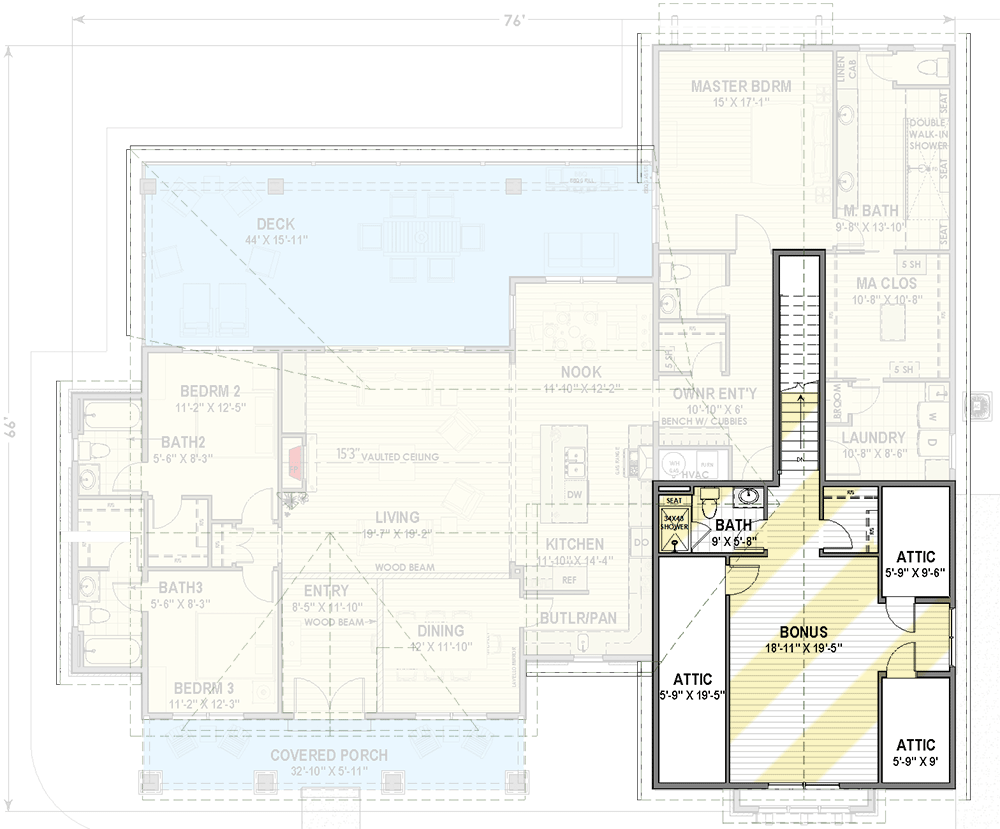 Plan 64503SC: Expandable Modern Farmhouse Plan with En Suite Bathrooms for Everyone - Floor Plan - Bonus Room Over Garage - Country, Farmhouse, Modern Farmhouse, New American