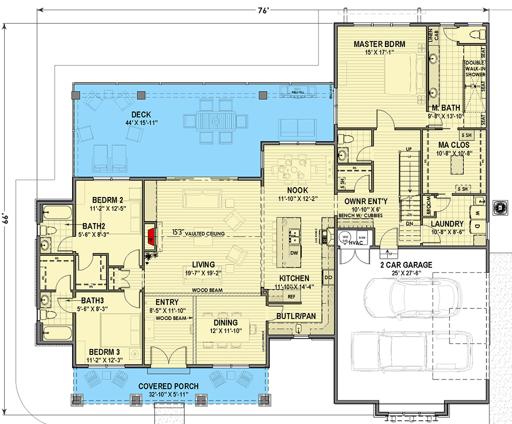 Plan 64503SC: Expandable Modern Farmhouse Plan with En Suite Bathrooms for Everyone - Floor Plan - Main Level - Country, Farmhouse, Modern Farmhouse, New American