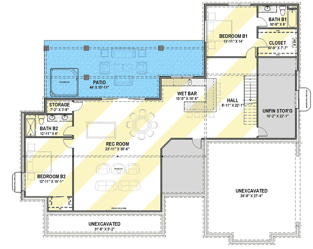 Plan 64503SC: Expandable Modern Farmhouse Plan with En Suite Bathrooms for Everyone - Floor Plan - Optionally Finished Lower Level - Country, Farmhouse, Modern Farmhouse, New American
