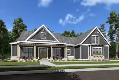 Expandable Modern Farmhouse Plan with En Suite Bathrooms for Everyone