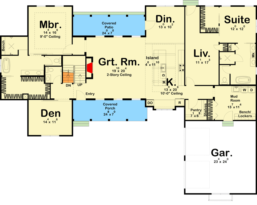 Plan 62855DJ: New American House Plan with Two Main Floor Bedroom Suites - Floor Plan - Main Level - Country, Modern Farmhouse, New American