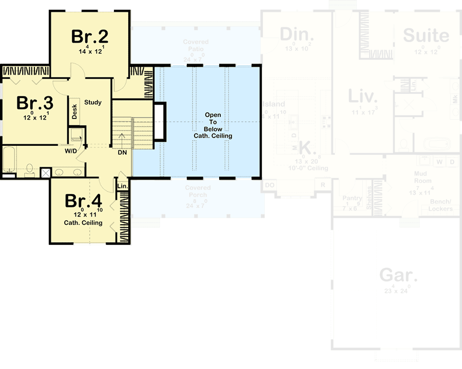 Plan 62855DJ: New American House Plan with Two Main Floor Bedroom Suites - Floor Plan - 2nd Floor - Country, Modern Farmhouse, New American