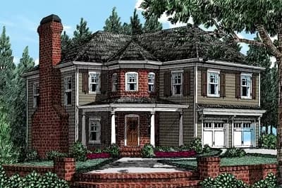 4-Bed House Plan with Turreted Bay 