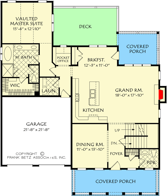 Plan 710361BTZ: Two-Story Home Plan with Rear Deck / Porch - Floor Plan - Main Level - Country, Traditional